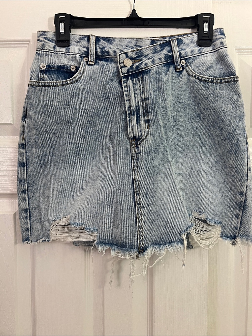 Light Blue Distressed Denim Mini Skirt - Casual Chic
